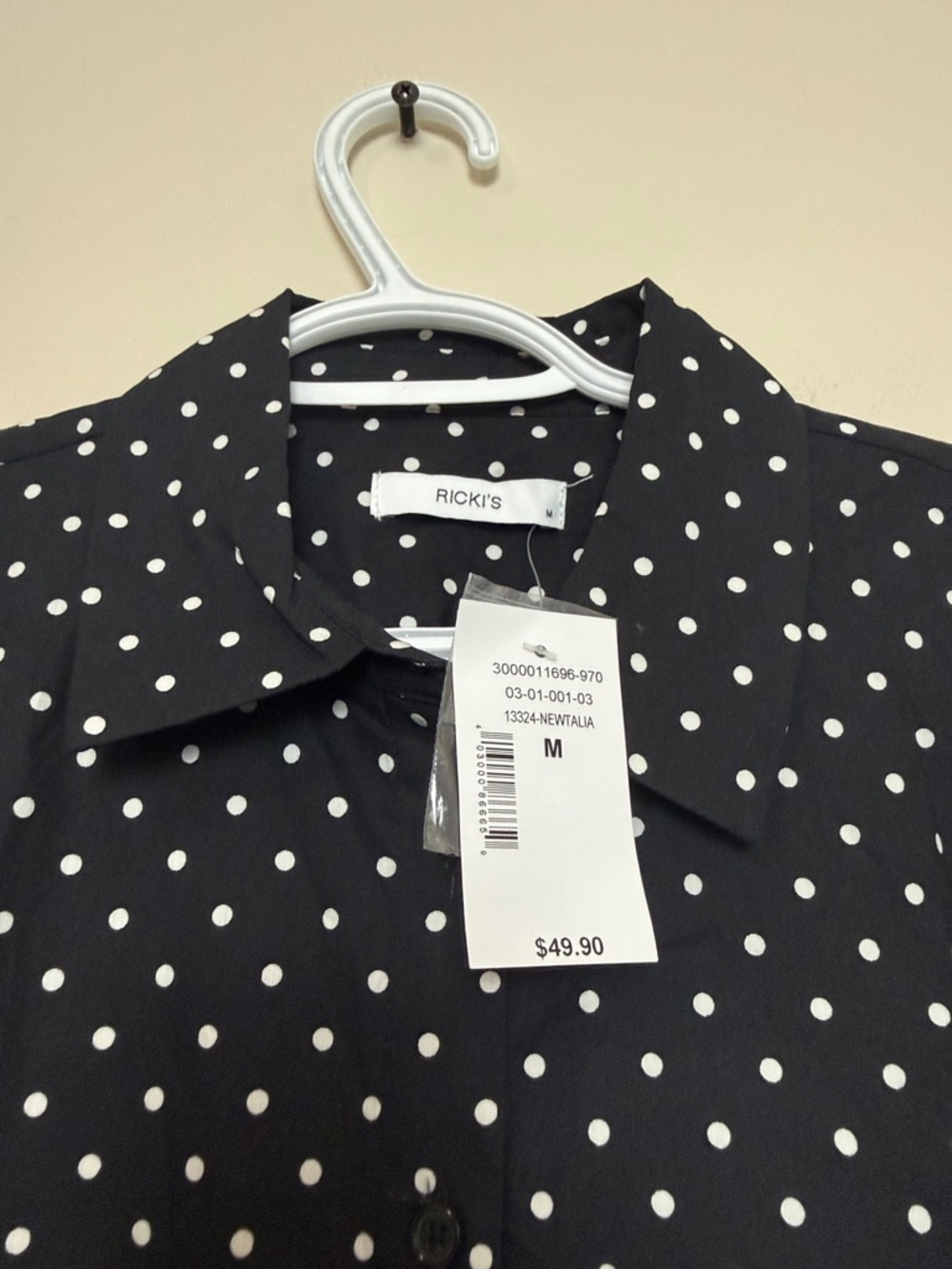 Ricki’s Black White Polka Dot Button Down Blouse Women’s Size M Classic Top - Picture 5 of 6